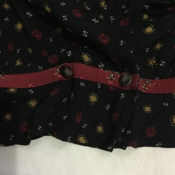 free people black & red faux wrap blouse fitted waist  sz. s - Picture 7 of 14